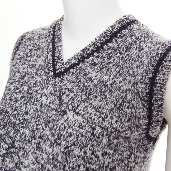 CHRISTIAN DIOR 2021 Signature Mariniere grey navy wool cashmere knitwear vest XS