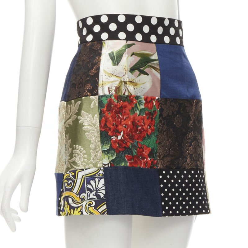 DOLCE GABBANA Sicililan Patchwork multi floral jacquard short skirt IT38 XS