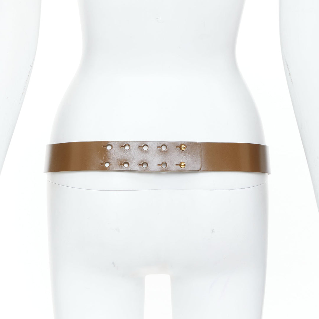 GUCCI 2012 Runway gold metal bar plate brown smooth leather wide waist belt 80cm