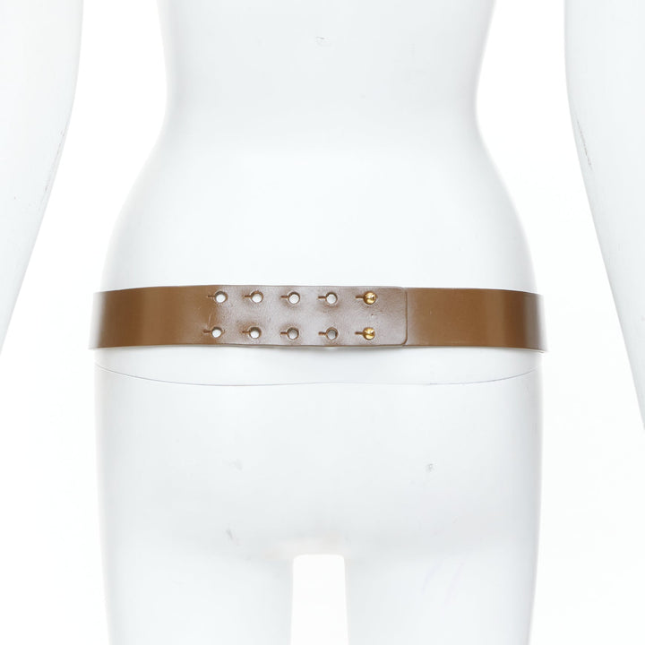 GUCCI 2012 Runway gold metal bar plate brown smooth leather wide waist belt 80cm