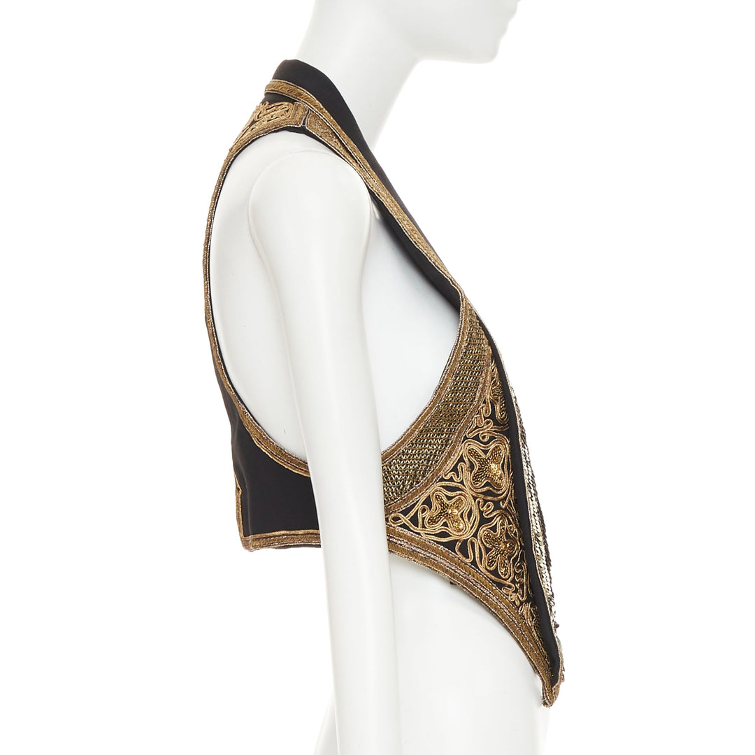 SAINT LAURENT 2017 gold sequins rope bead embellished waistcoat vest FR36 S