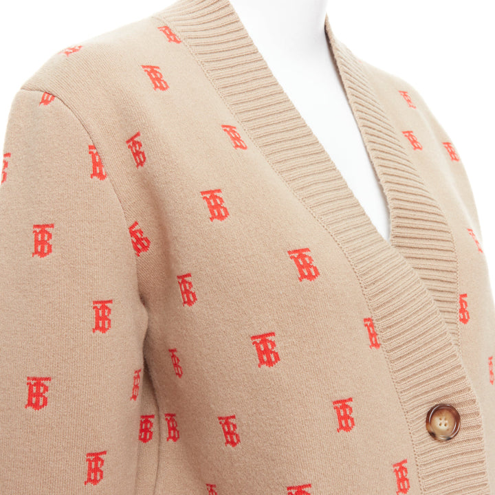 BURBERRY TB monogram camel red cashmere blend oversied cardigan XS