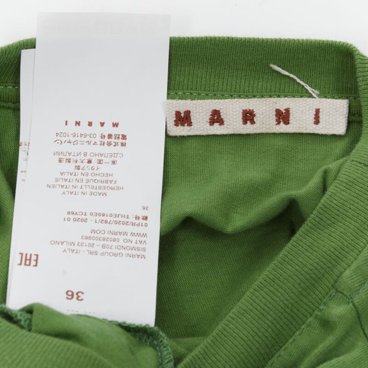 MARNI green cotton waist grosgrain bow drawstring hem t-shirt dress IT38 XS