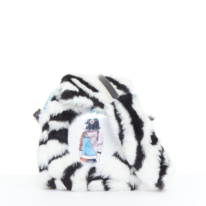 NASIR MAZHAR black white faux fur cartoon small sling bag