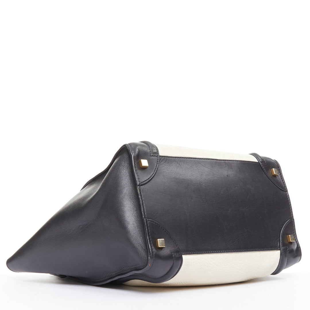 CELINE Luggage Mini black cream bicolor nubuck calfskin flared bag