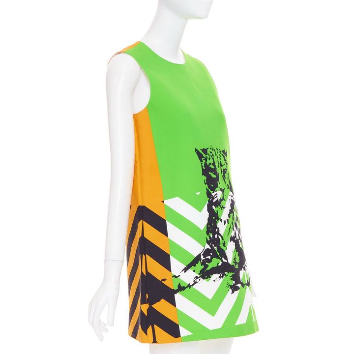 DIOR 2022 Runway D-Jungle geometric panther green orange graphic shift dress S