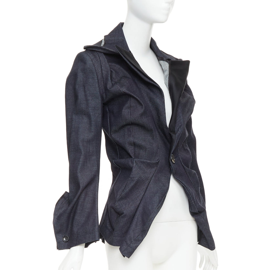 JUNYA WATANABE 2006 indigo blue denim scrunch gathered deconstructed blazer S
