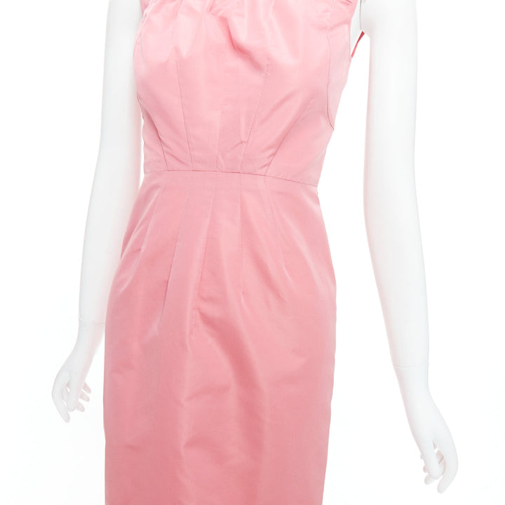 PRADA 2007 pink silk blend tafetta pleated fitted shift dress IT38 XS