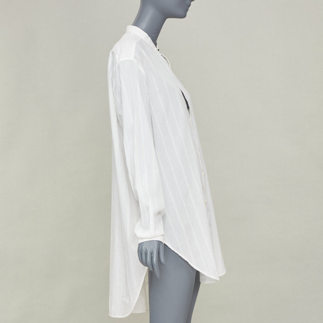 SAINT LAURENT 2017 crinkled striped tonal white cotton long tunic shirt FR38 M