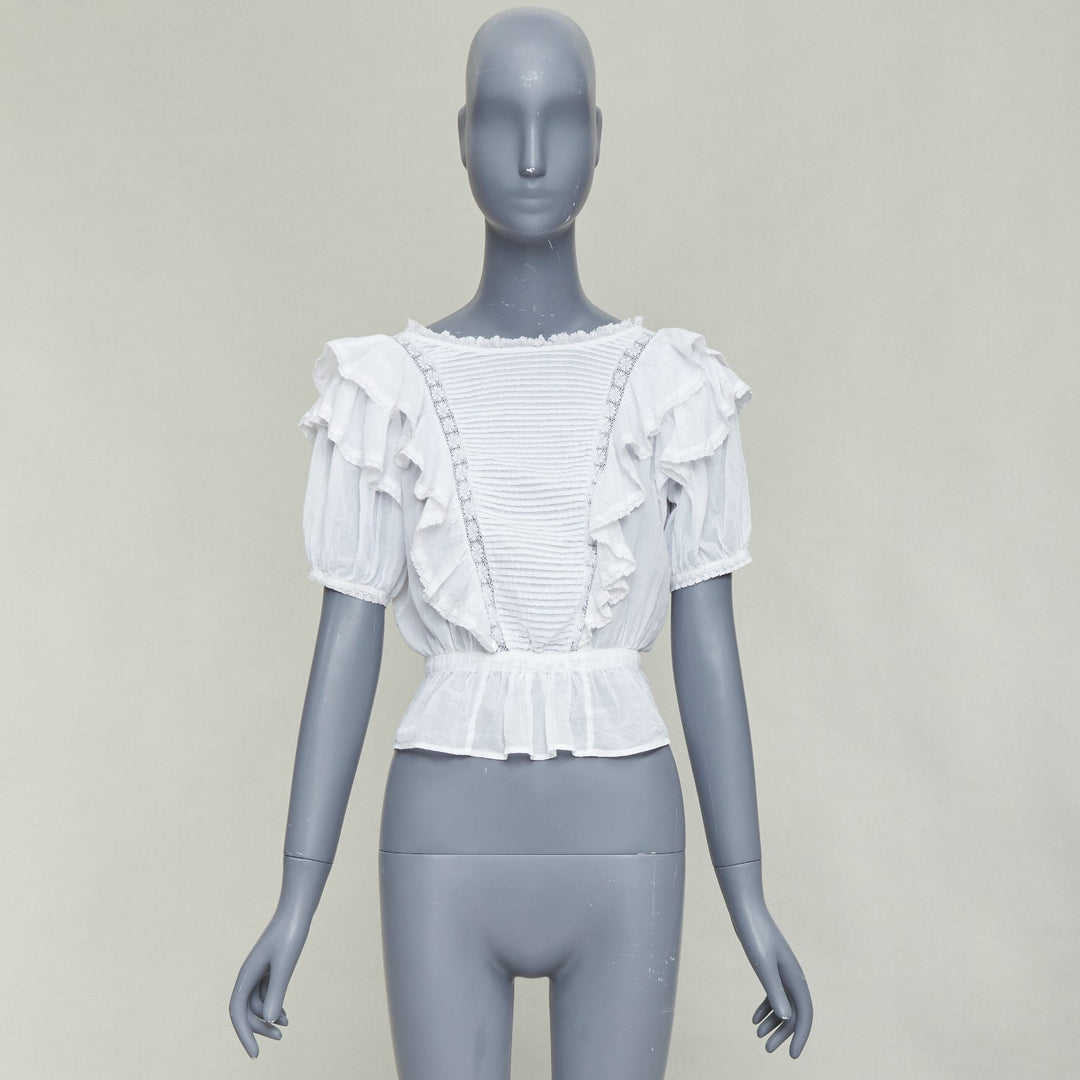 ISABEL MARANT Dentelle white cotton lace trim boho ruffle peasant top FR36 S