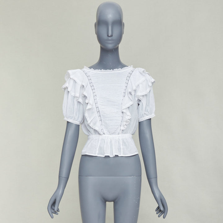 ISABEL MARANT Dentelle white cotton lace trim boho ruffle peasant top FR36 S