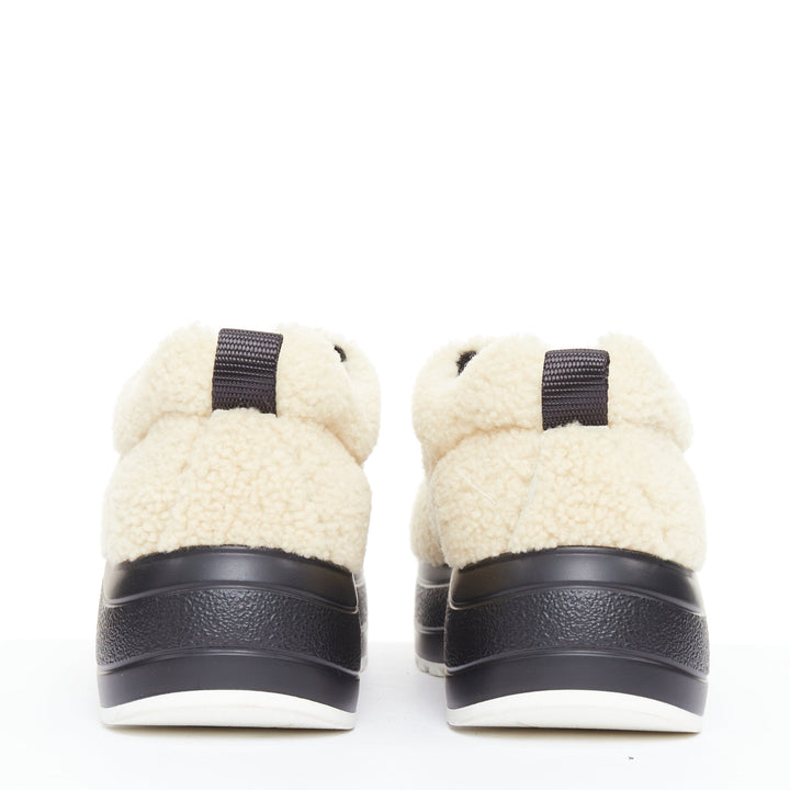 CELINE Delivery beige shearling black midsoles chunky sneakers EU40