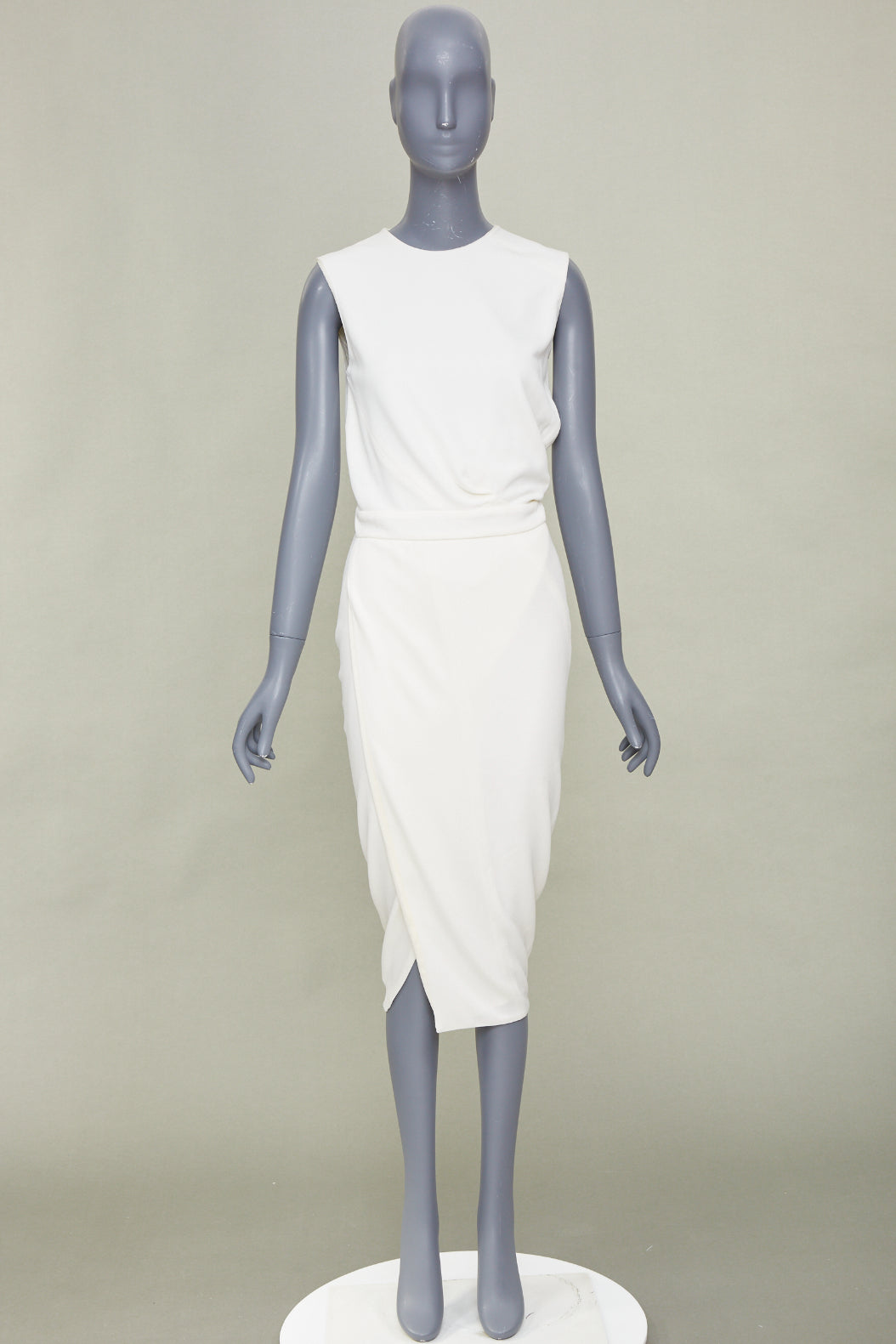 NARCISO RODRIGUEZ elegant draped wrap panel ivory viscose midi dress IT38 XS