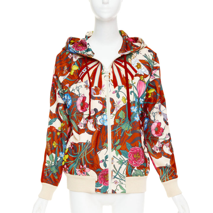 GUCCI 2018 Michele Bloom Nature Print red bow embroidery zip hoodie S