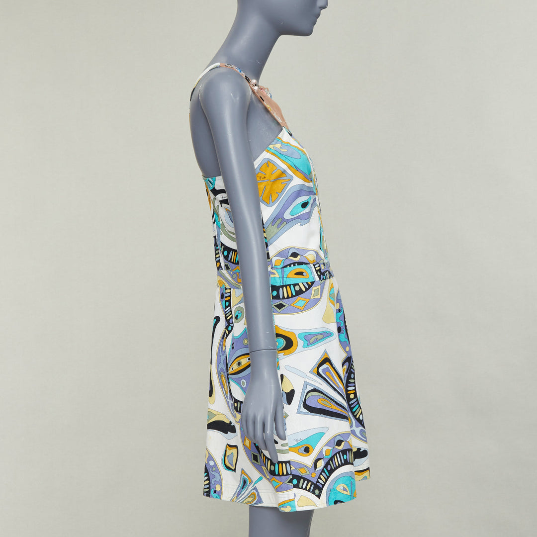 EMILIO PUCCI Vintage crystal rhinestone mesh collar graphic print dress IT40 M