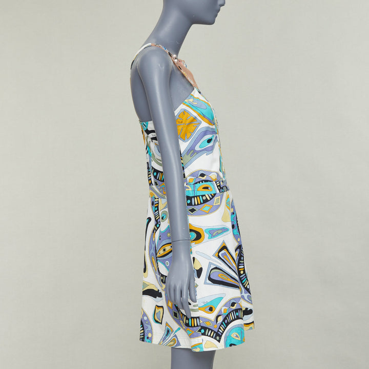 EMILIO PUCCI Vintage crystal rhinestone mesh collar graphic print dress IT40 M