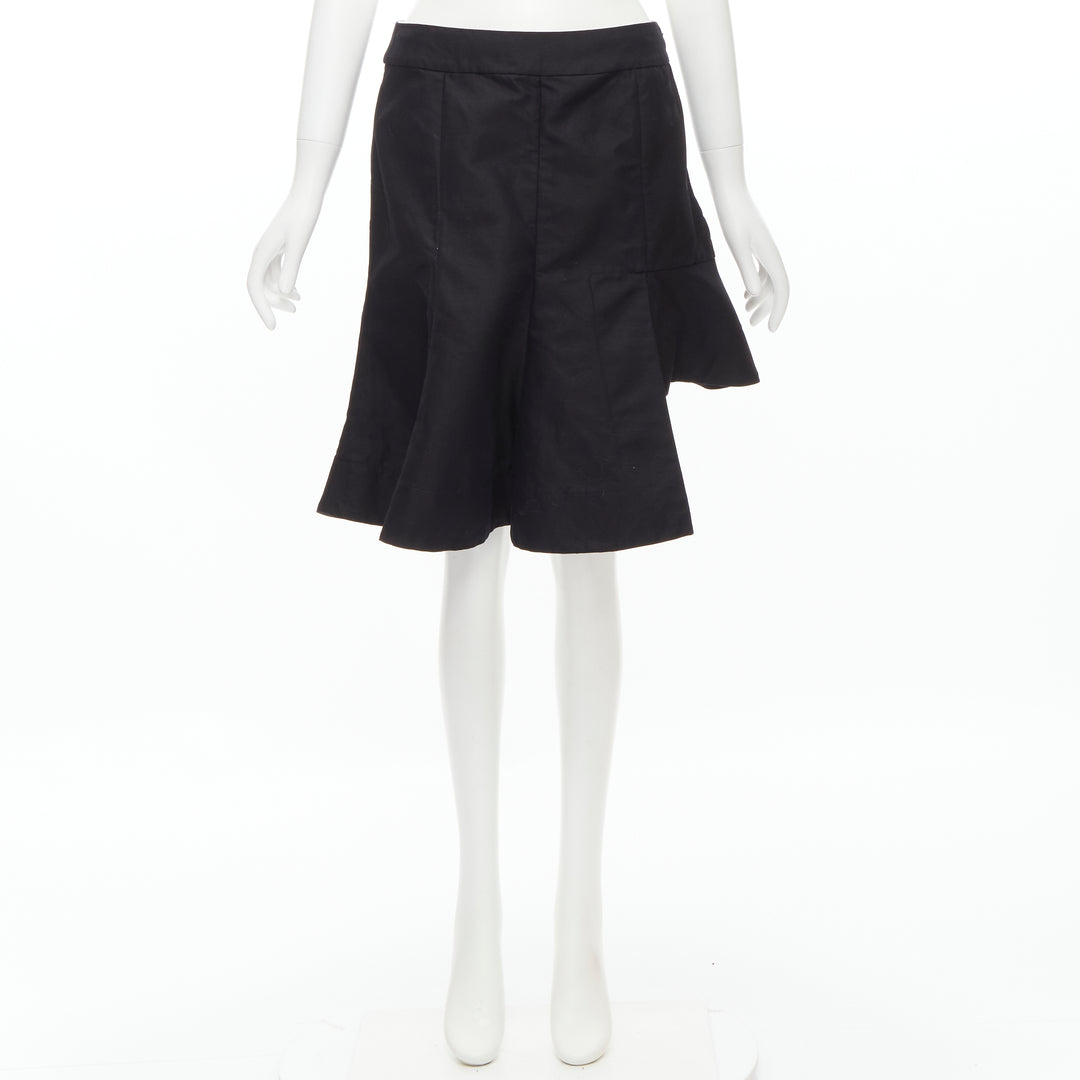 MARNI black cotton linen asymmetric step hem pleated flared skirt IT42 S