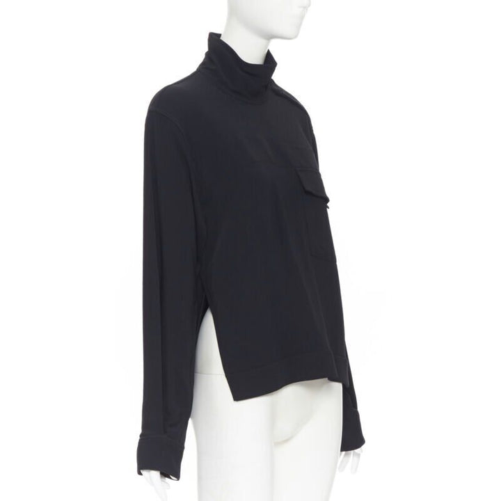 VICTORIA BECKHAM black crepe flap breast pocket strapped collar blouse top UK8 M