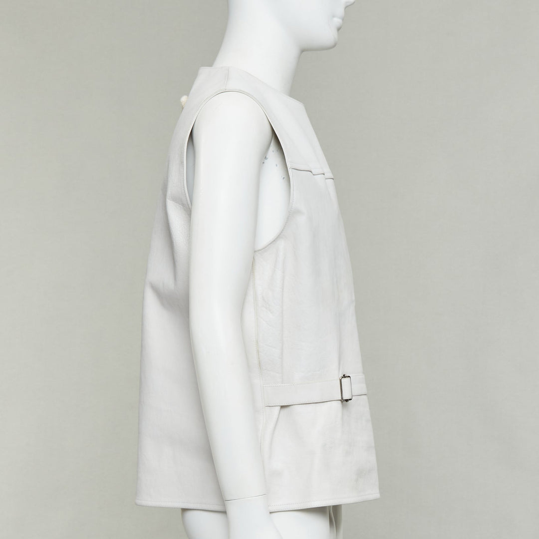 rare PRADA 2023 Runway Raf Simons Vitello white calf leather buckle vest IT50 L