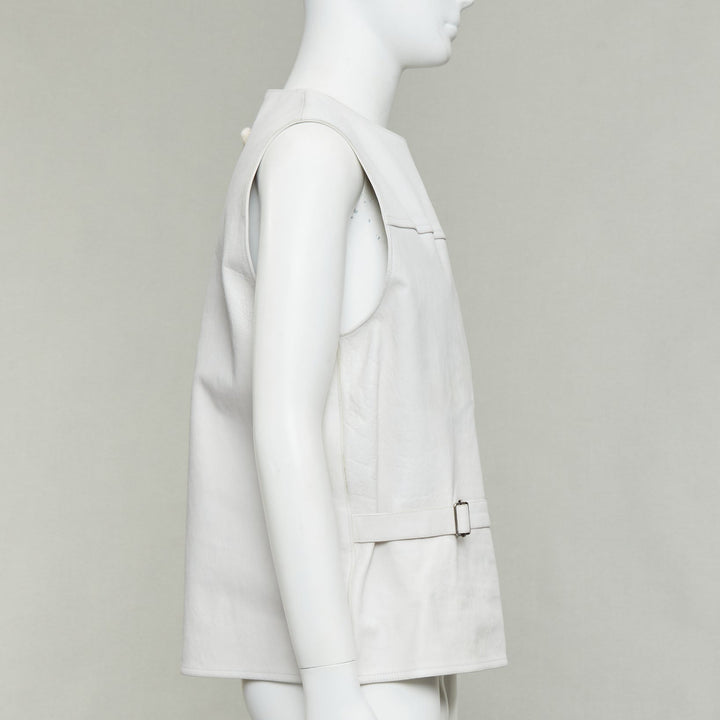 rare PRADA 2023 Runway Raf Simons Vitello white calf leather buckle vest IT50 L