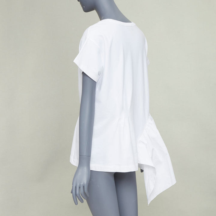 DRIES VAN NOTEN white cotton asymmetric ruffle peplum hem tshirt M
