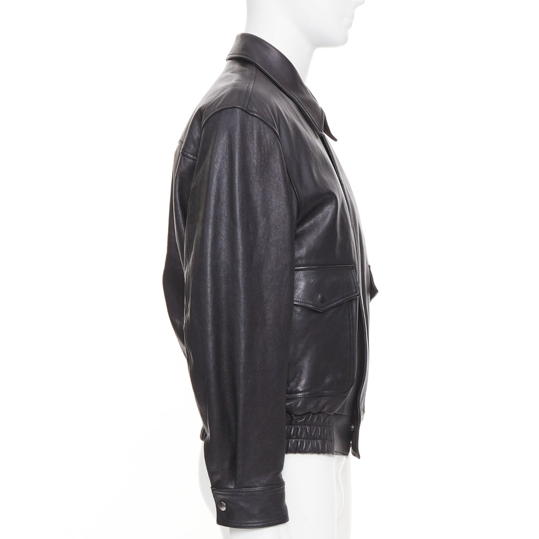 COOR black A2 lambskin leather flap pocket flight bomber jacket outerwear M