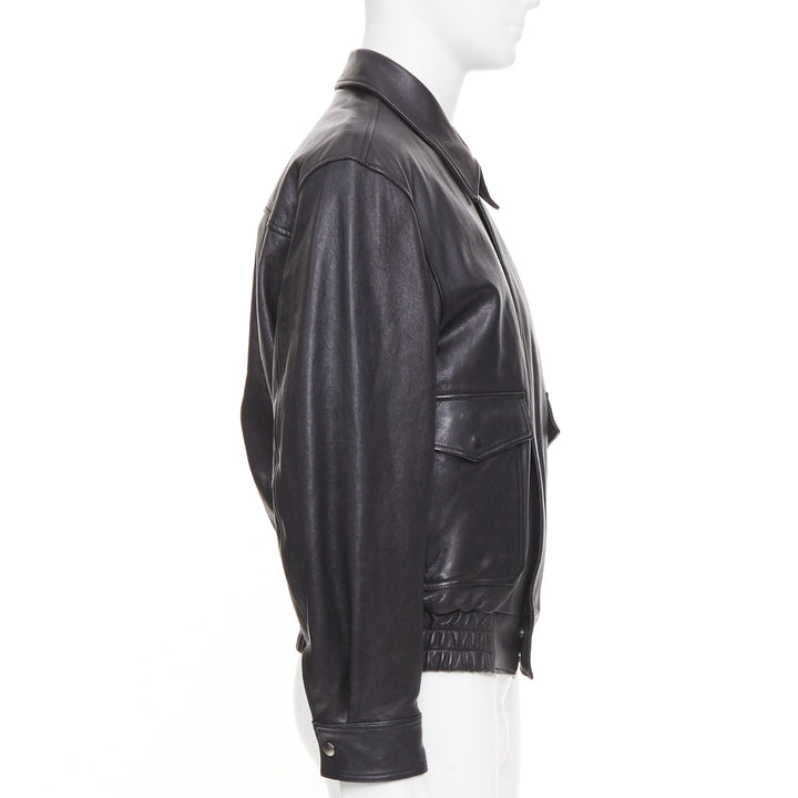 COOR black A2 lambskin leather flap pocket flight bomber jacket outerwear M