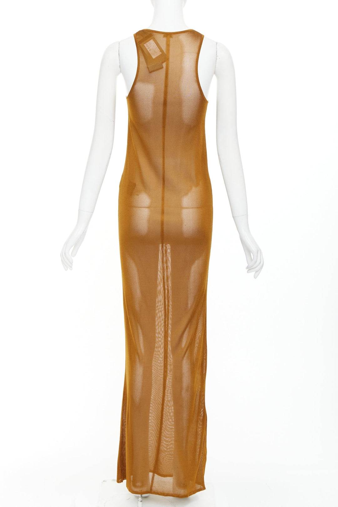 SAINT LAURENT 2022 warm brown slinky viscose semi sheer knit maxi tank dress S