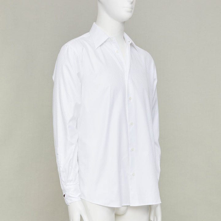 HERMES white dress tonal geometric jacquard cotton luxury button down top EU38 S