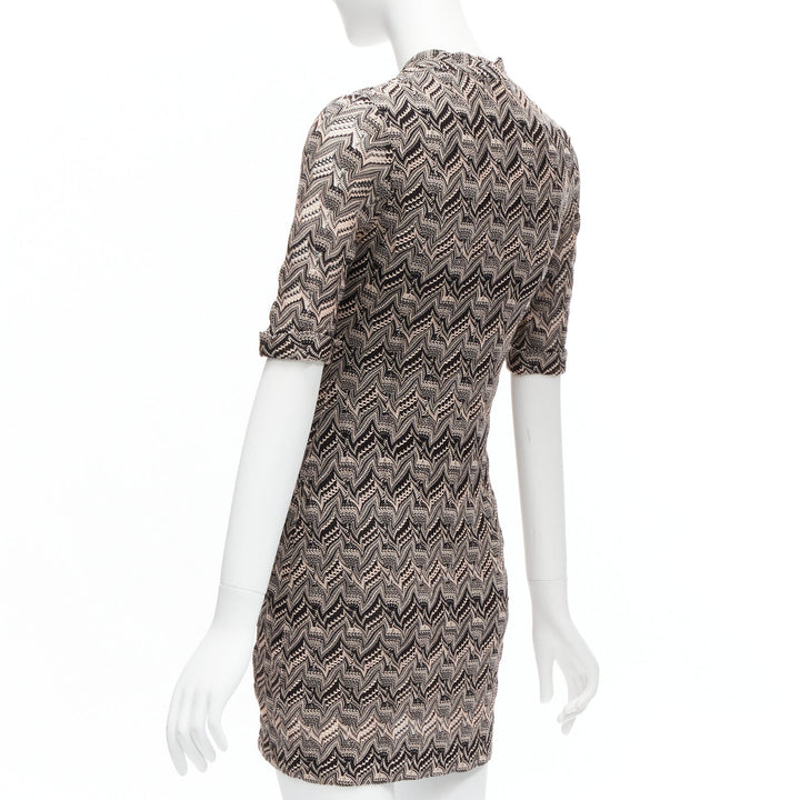 MISSONI pink black chevron knit lace knit V-neck  mini dress IT38 XS