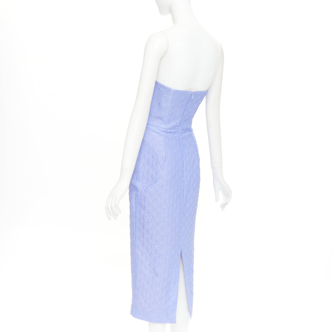 EMILIA WICKSTEAD lavender purple cloque boned square neck strapless dress UK6 XS