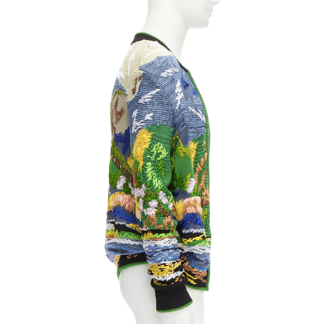 rare SAINT LAURENT 2021 Runway Teddy tropical landscape intarsia cardigan XS