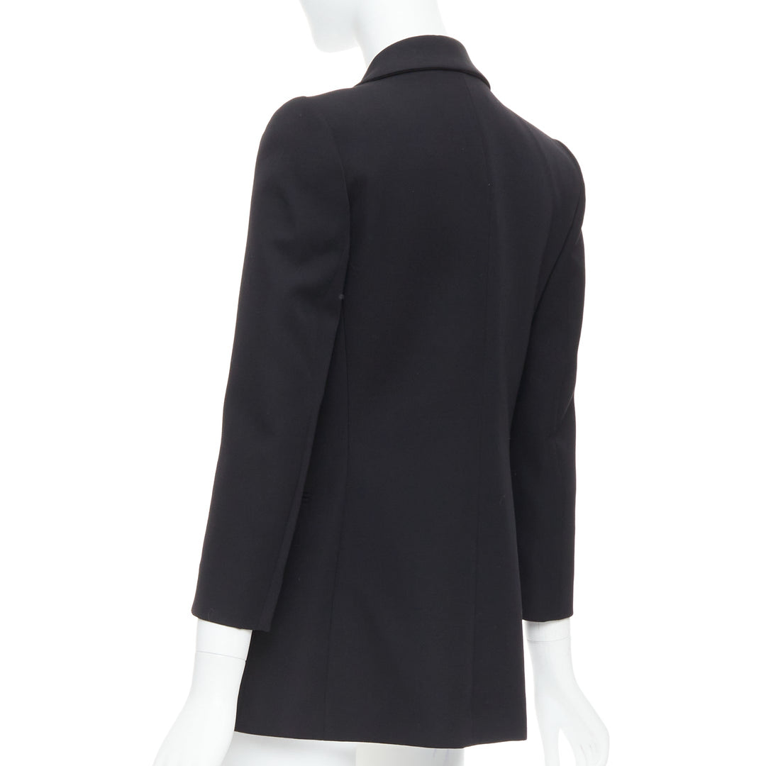 LANVIN Alber Elbaz black wool silk Trompe Loeil pressed peak lapel blazer FR36 S