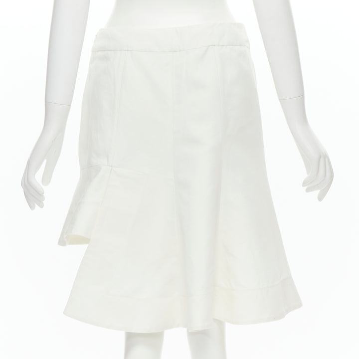 MARNI white cotton linen asymmetric step hem pleated flared skirt IT42 S