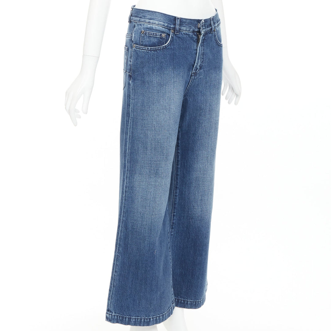 CHRISTIAN DIOR blue cotton darted pockets wide leg denim cropped jeans FR36 S