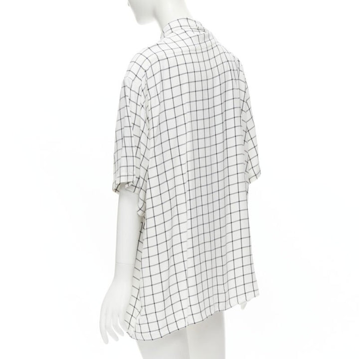 BALENCIAGA 2018 white black windowpane check pinched collar shirt FR34 XS