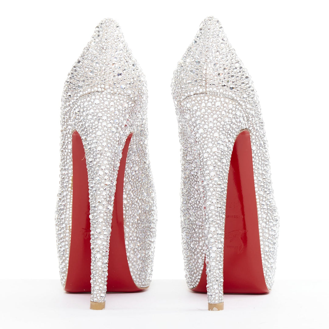 CHRISTIAN LOUBOUTIN Daffodile Strass 160 silver crystal platform pumps EU37.5