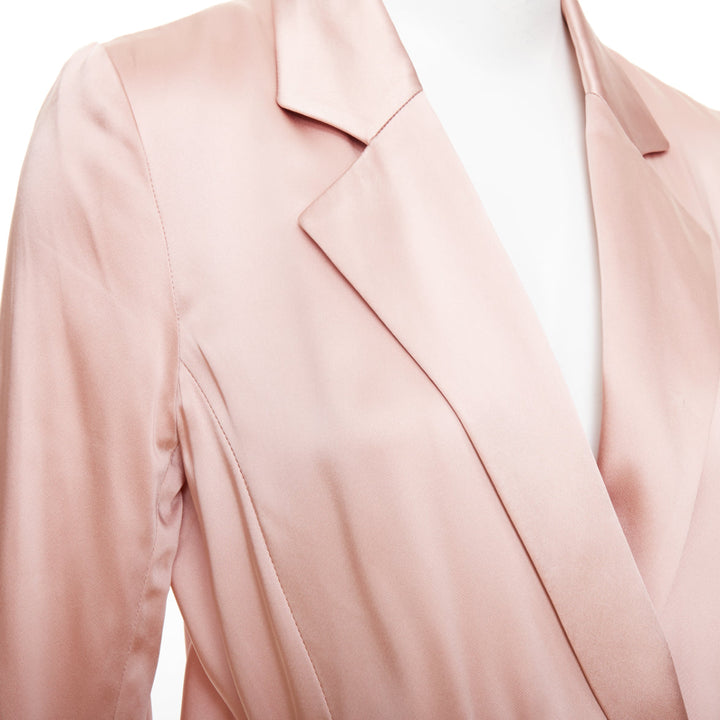 FLEUR DU MAL pink silky double breasted pocketed longline blazer coat US0 XS