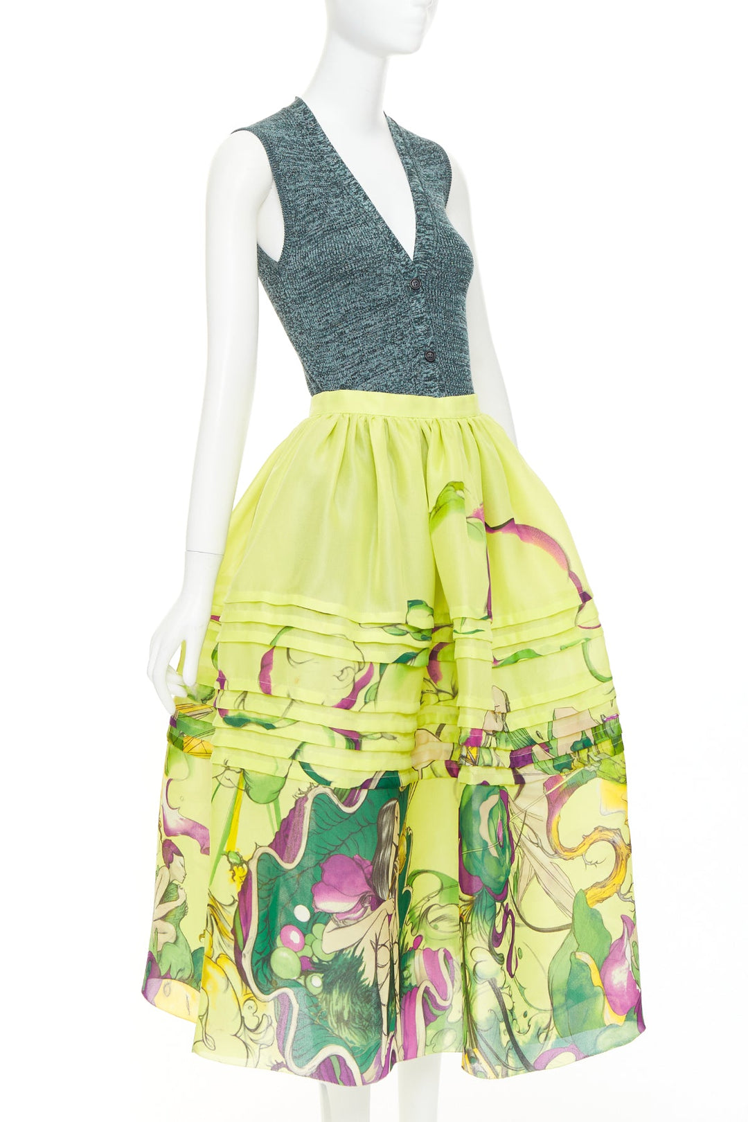 rare PRADA JAMES JEAN 2008 Runway Fairy green silk organza full skirt set IT40 S