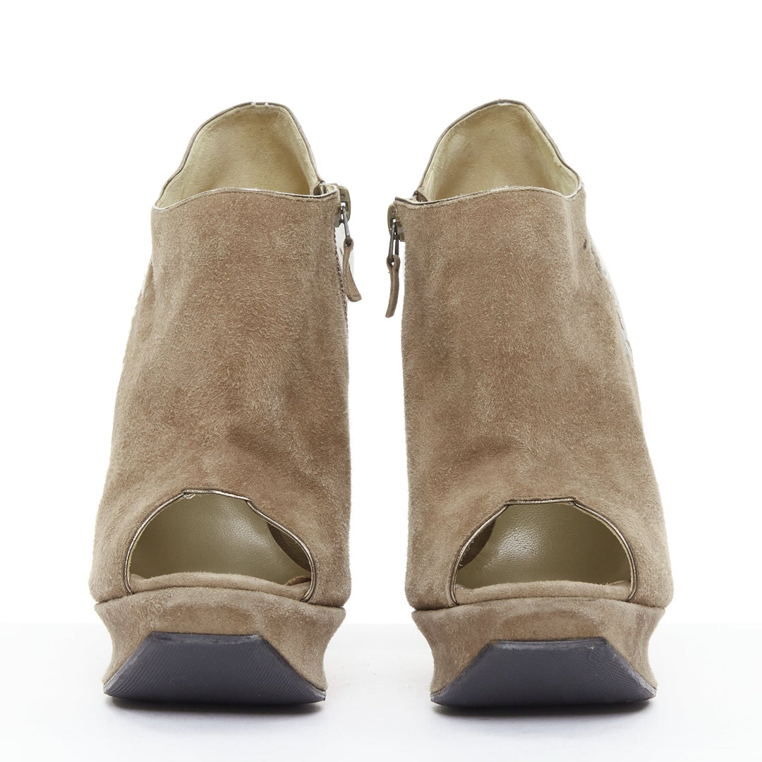 NICHOLAS KIRKWOOD brown gunmetal gradient peep platform booties EU37