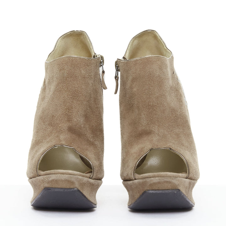 NICHOLAS KIRKWOOD brown gunmetal gradient peep platform booties EU37