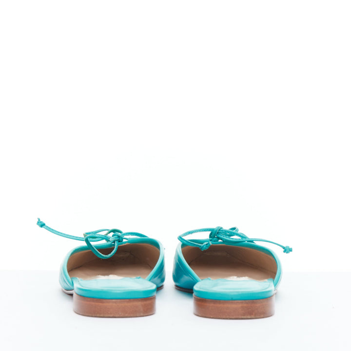 MANOLO BLAHNIK Ballerimu turquoise green leather ballet mules EU38