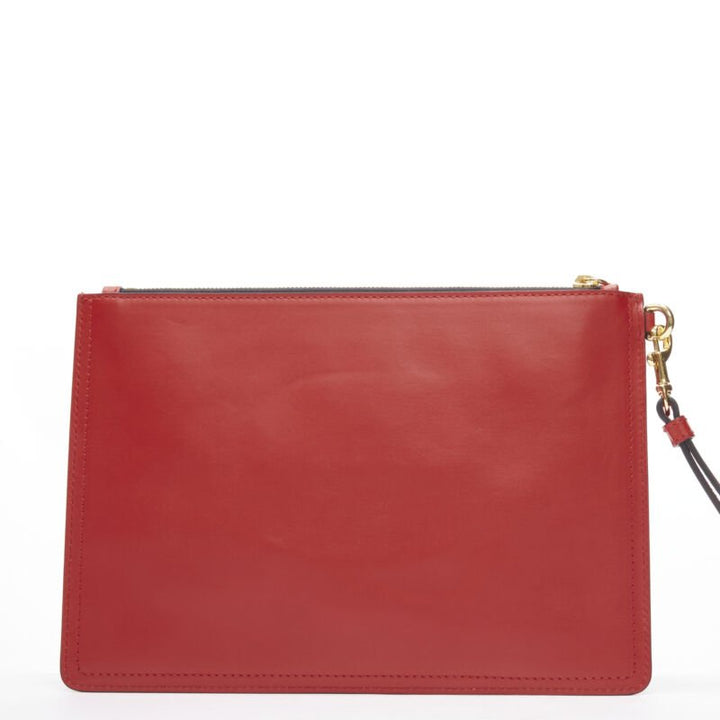 MOSCHINO Couture! smooth red leather gold M top zip wristlet clutch bag