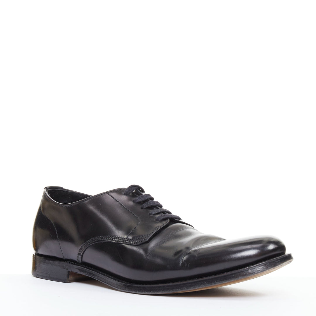 PRADA black round toe lace up classic brogue dress shoes UK7 EU41