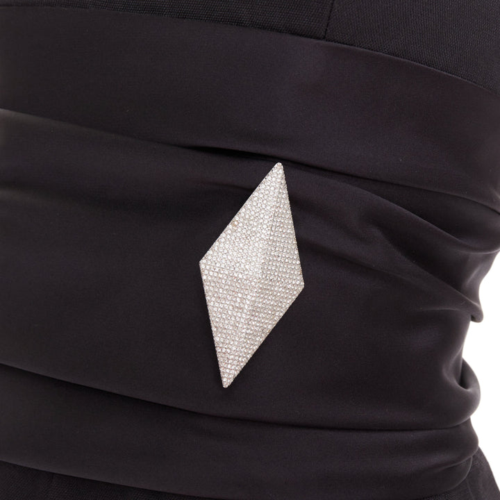 ALEXANDRE VAUTHIER COUTURE black crystal pave brooch strapless wide leg jumpsuit