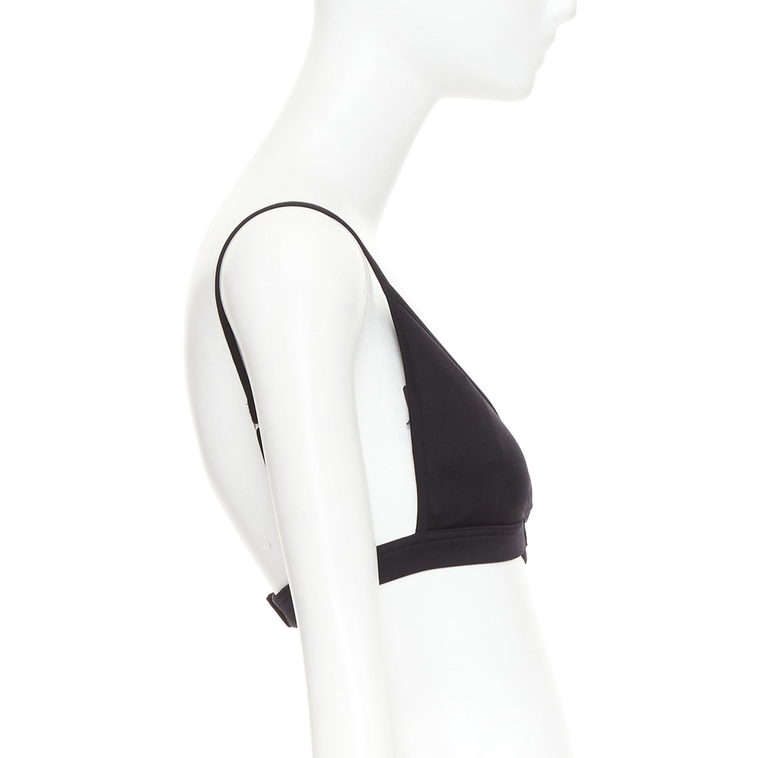 PRADA 2022 black jersey triangle logo plate plunging bralette top IT38 XS