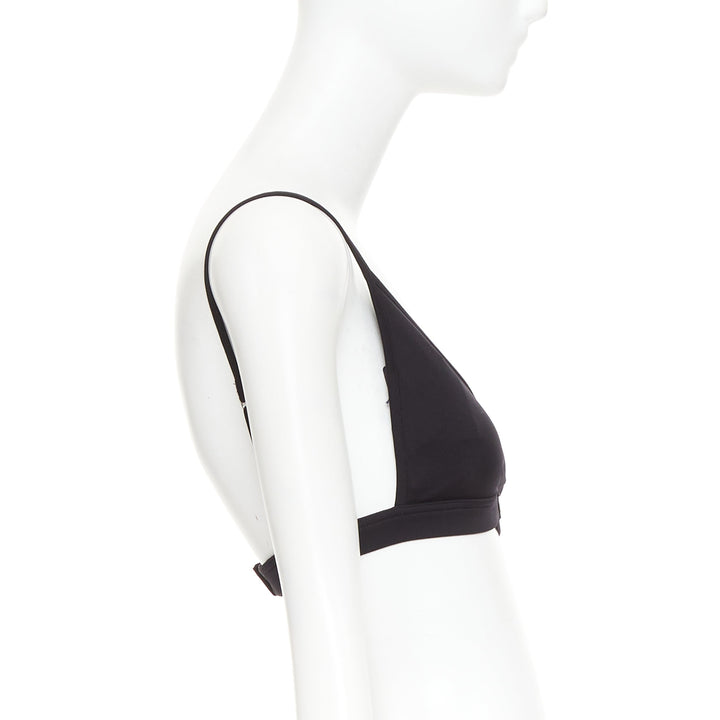 PRADA 2022 black jersey triangle logo plate plunging bralette top IT38 XS