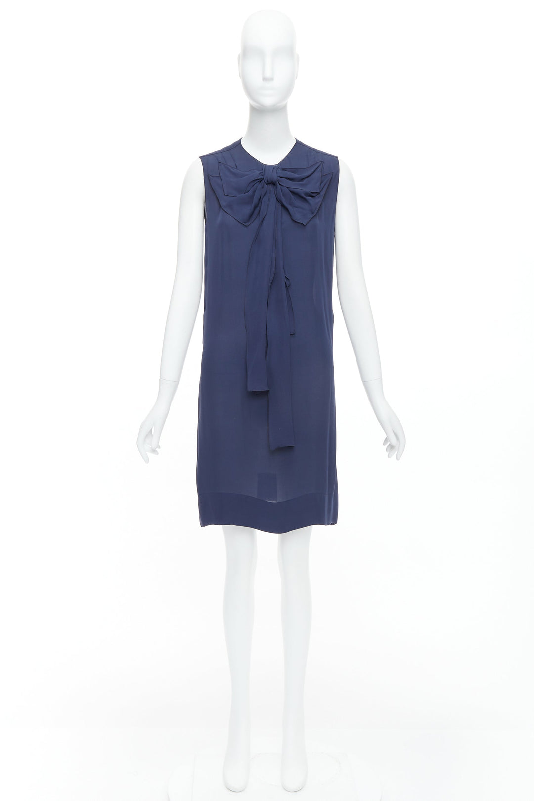 STELLA MCCARTNEY 2008 navy 100% silk bow neck shift dress IT38 XS