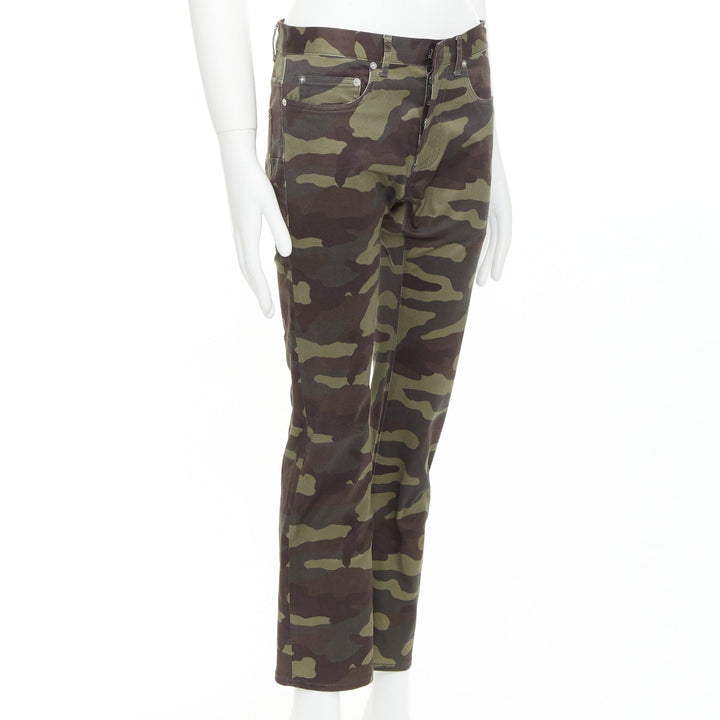 DIOR HOMME green Army Camouflage skinny denim cropped jeans 30"
