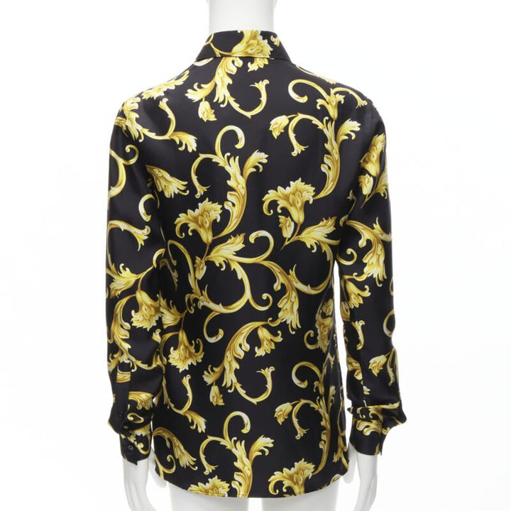 VERSACE 100% silk black gold Barocco flora print relaxed shirt EU38 S